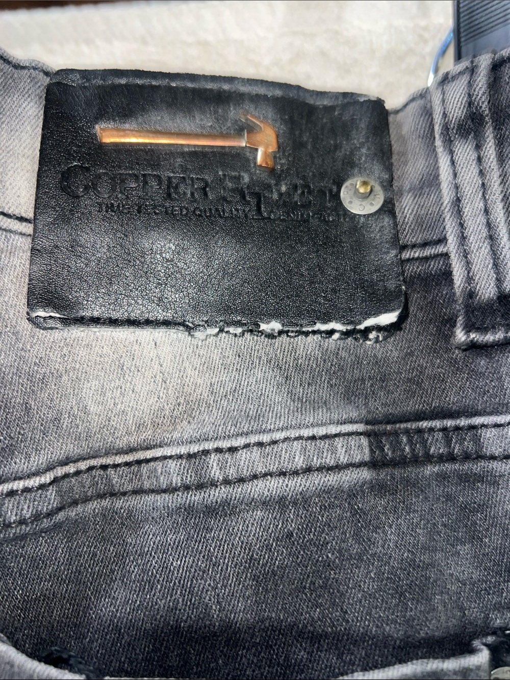 Copper Rivet Gray Rip & Repair Jeans - Picture 7 of 9